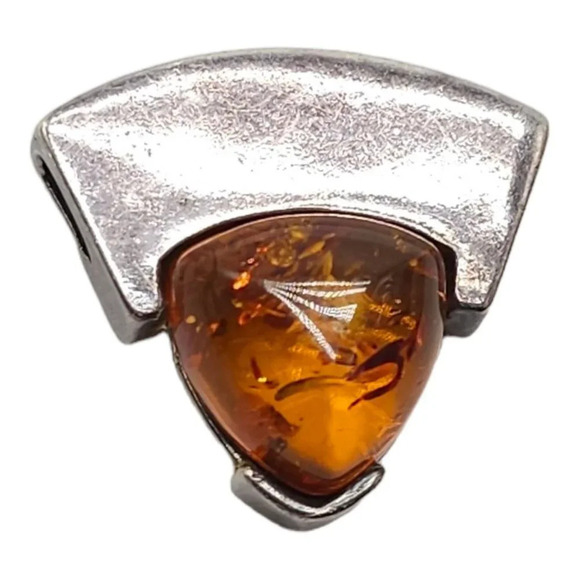 Triangle Baltic Amber Necklace Slide Charm Sterling Silver Vintage MODERNIST - Picture 4 of 5